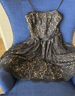Robert Rodriguez/Neiman Marcus Black Taupe Strapless Lace Evening Dress
